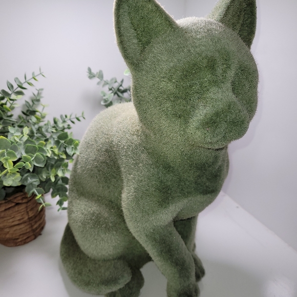UNIQUE VINTAGE Olive Green Cat Covered in Velvet like material - Picture 2 of 5